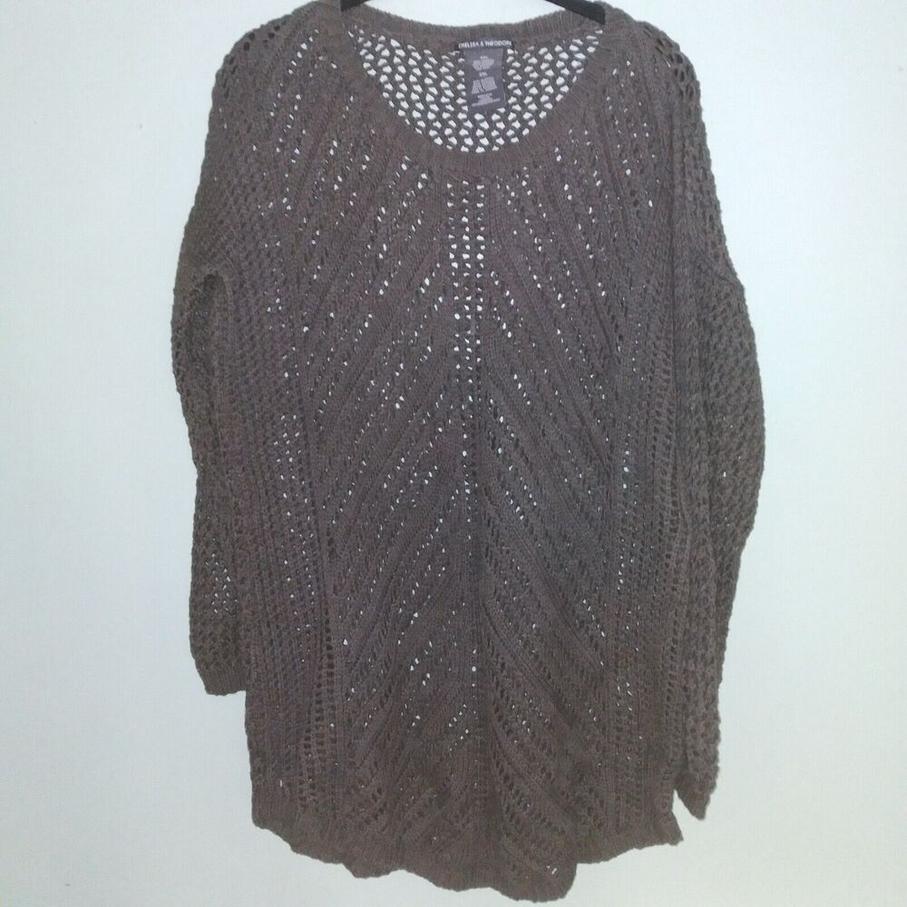 Chelsea & Theodore Open Knit Sweater Long Sleeve Dark Grey XXL